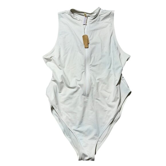 Skims Womens Size 3X High-Neck White One-Piece Swimsuit W/ Front Zipper - Picture 1 of 9